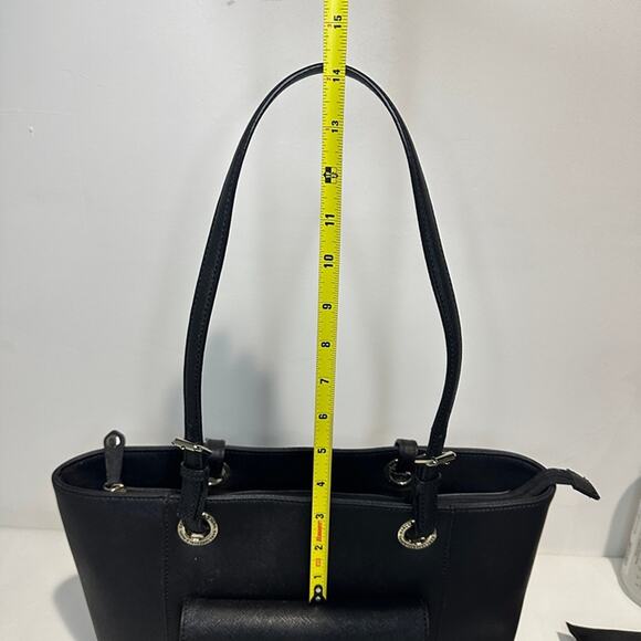 Karl Lagerfeld Black Saffiano Leather Tote Handbag Purse - Adjustable Straps - Picture 9 of 12